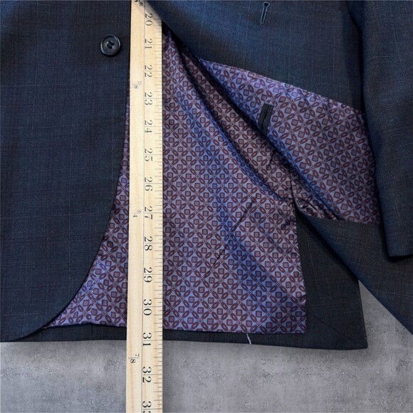 ZANETTI Mens 2 Piece Suit Blazer Jacket 48L Pant 40Wx30L WOOL Gray Windowpane - Picture 10 of 16